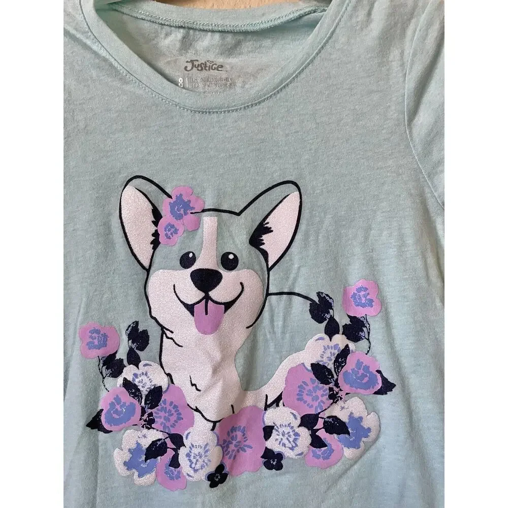 Lot Of 3 Justice Glitter Foil Corgi Puppuccino Dream Catcher Girls Tops Size 8